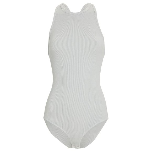 AGOLDE NWT Nova Cross Back Bodysuit Size Medium $108 Still Life Light Grey - Picture 2 of 5
